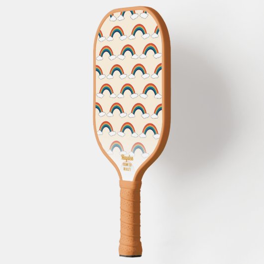 Benutzerdefinierter Text für Retro-Regenbogen-Clou Pickleball Schläger (Links)
