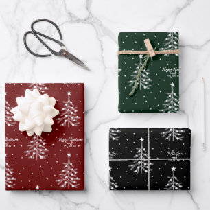 Benutzerdefinierter Text für weiße Weihnachtsbaumm Geschenkpapier Set