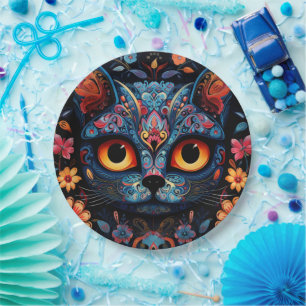 Benutzerdefinierter Text 💀 😺 Gato De Los Muertos Pappteller