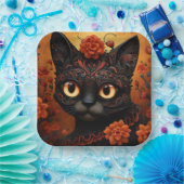 Benutzerdefinierter Text 💀 😺 Gato De Los Muertos Pappteller (Party)