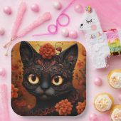 Benutzerdefinierter Text 💀 😺 Gato De Los Muertos Pappteller (Party)
