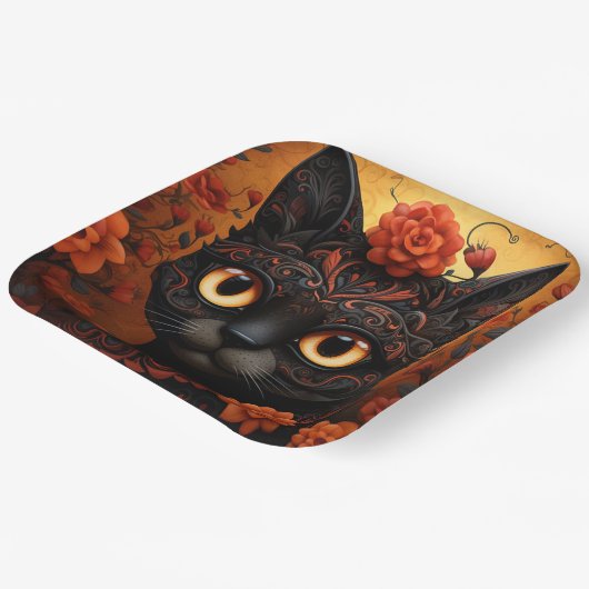 Benutzerdefinierter Text 💀 😺 Gato De Los Muertos Pappteller (Gewinkelt)