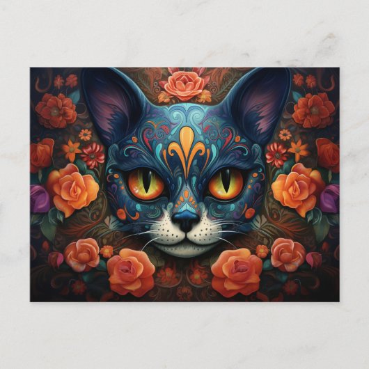 Benutzerdefinierter Text 💀 😺 Gato De Los Muertos Postkarte (Vorderseite)