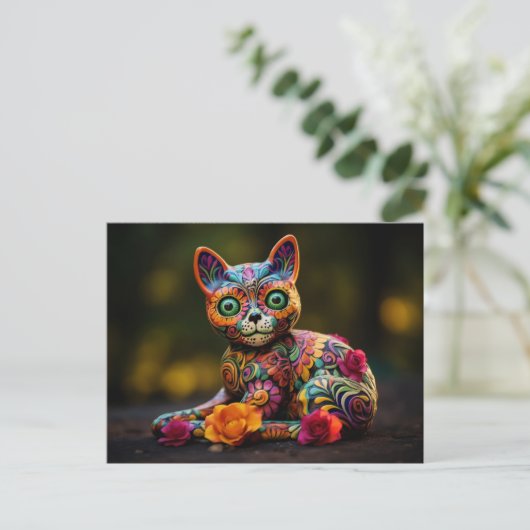Benutzerdefinierter Text 💀 😺 Gato De Los Muertos Postkarte (Stehend Vorderseite)