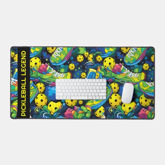 Benutzerdefinierter Text Gelb Psychedelische Pickl Schreibtischunterlage (Tastatur & Maus)