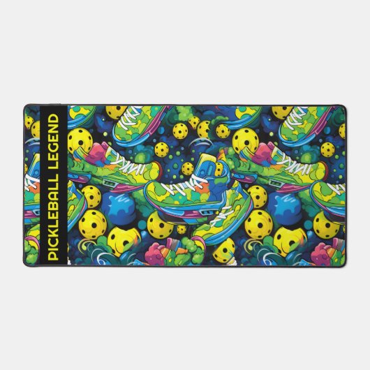 Benutzerdefinierter Text Gelb Psychedelische Pickl Schreibtischunterlage (Vorderseite)