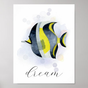 Benutzerdefinierter Text Gelbe Blaue Tropische Fis Poster