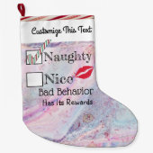 Benutzerdefinierter Text/Gold-Glitzer Naughty-Meta Großer Weihnachtsstrumpf (Vorderseite)