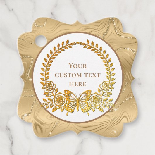 Benutzerdefinierter Text, Goldschmetterling und Bl Geschenkanhänger (Vorderseite)