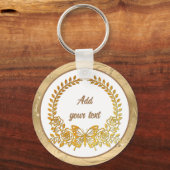 Benutzerdefinierter Text, Goldschmetterling und Bl Schlüsselanhänger (Rückseite)