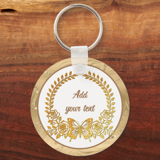 Benutzerdefinierter Text, Goldschmetterling und Bl Schlüsselanhänger (Rückseite)