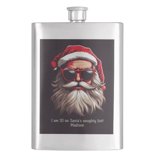 Benutzerdefinierter Text Grumpy Santa Flachmann (Vorderseite)