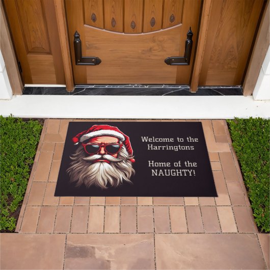 Benutzerdefinierter Text Grumpy Santa Fußmatte (Außenbereich)