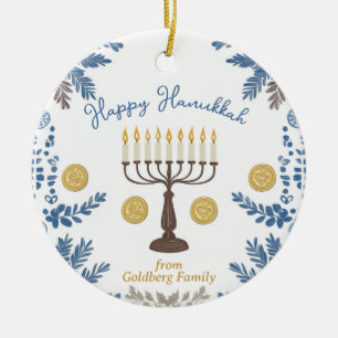 Benutzerdefinierter Text Hanukkah Festival of Ligh Keramik Ornament