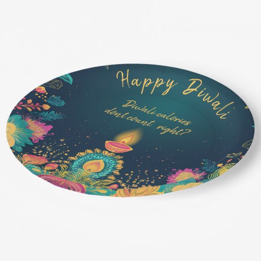Benutzerdefinierter Text, Happy Diwali Pappteller (Schrägansicht)