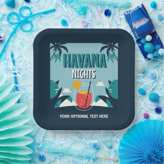 Benutzerdefinierter Text "Havana Nights" Pappteller (Party)