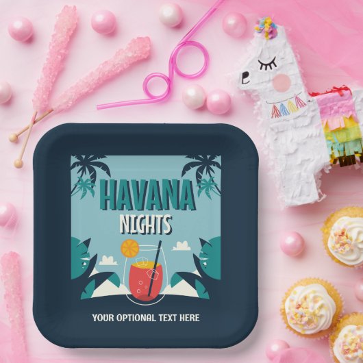 Benutzerdefinierter Text "Havana Nights" Pappteller (Party)