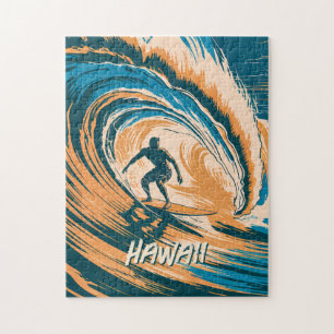 Benutzerdefinierter Text Hawaii Surfen Retro Vinta Puzzle