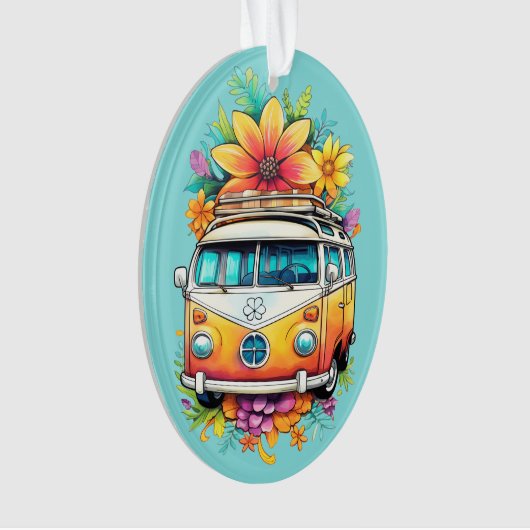 Benutzerdefinierter Text Hippie Van Ornament (Vorderseite)