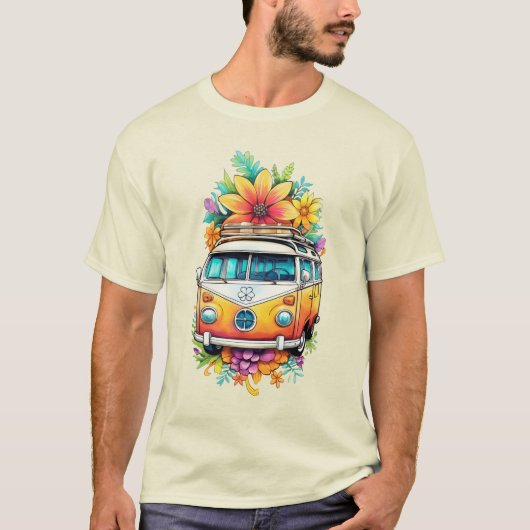 Benutzerdefinierter Text Hippie Van T-Shirt (Vorderseite)