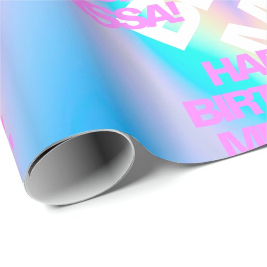 Benutzerdefinierter Text Holografisch Irisierend Y Geschenkpapier (Rolleneckpunkt)