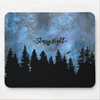 Benutzerdefinierter Text Kiefernwald Nacht Mousepad