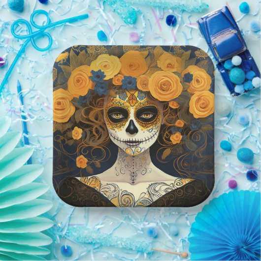 Benutzerdefinierter Text 💀 La Calavera Catrina mi Pappteller (Party)