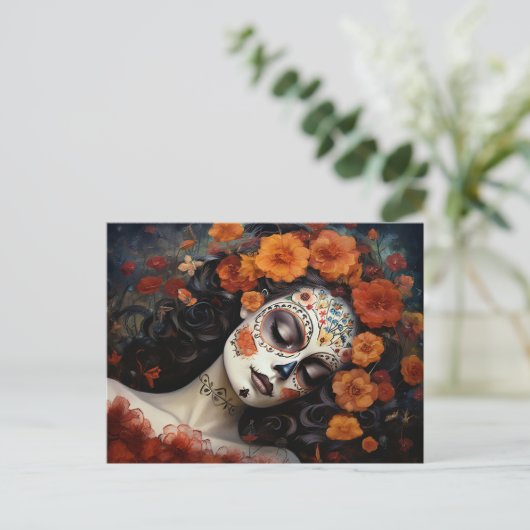 Benutzerdefinierter Text 💀 La Calavera Catrina mi Postkarte (Stehend Vorderseite)