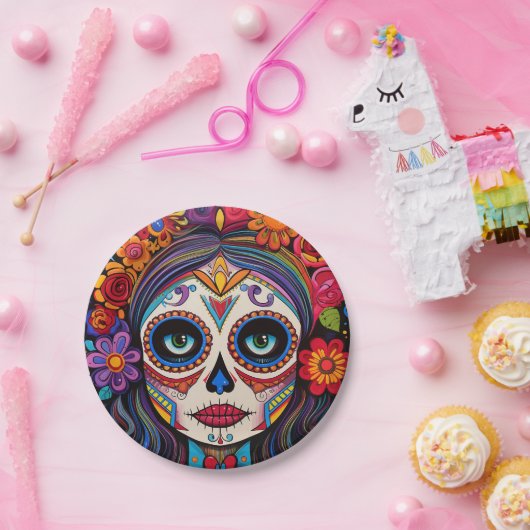 Benutzerdefinierter Text 💀 La Calavera Catrina Pappteller (Party)