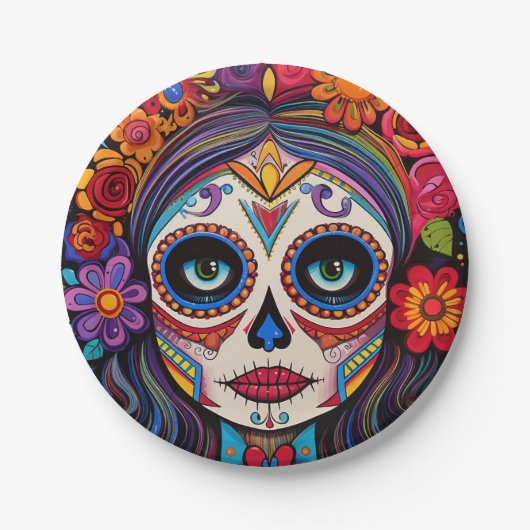 Benutzerdefinierter Text 💀 La Calavera Catrina Pappteller (Vorderseite)