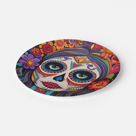 Benutzerdefinierter Text 💀 La Calavera Catrina Pappteller (Schrägansicht)