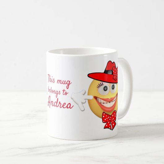 Benutzerdefinierter Text Lächeln Emoji in Red Hat Kaffeetasse (VorderseiteRechts)