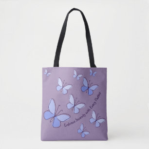 Benutzerdefinierter Text Lila Blaue Butterfly Schm Tasche
