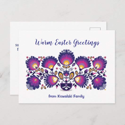 Benutzerdefinierter Text Lila Osterfolklore Postkarte (Vorne/Hinten)