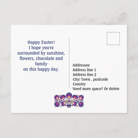 Benutzerdefinierter Text Lila Osterfolklore Postkarte (Rückseite)
