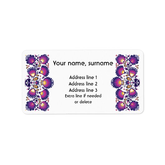 Benutzerdefinierter Text Lila polnische Folklore W Adressaufkleber (Vorne)