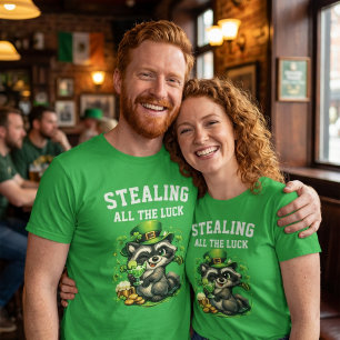 Benutzerdefinierter Text Lustiger Waschbär St. Pat T-Shirt