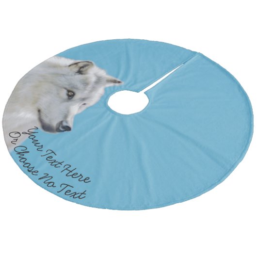 Benutzerdefinierter Text/ Majestic White Wolf Gemä Fleece Weihnachtsbaumdecke (Schrägansicht)