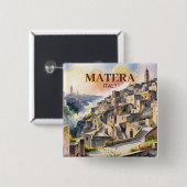 Benutzerdefinierter Text Matera Italien Reise Sass Button (Vorne & Hinten)