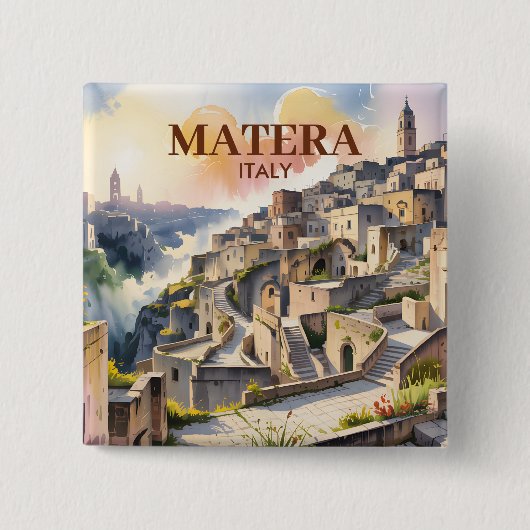 Benutzerdefinierter Text Matera Italien Reise Sass Button (Vorderseite)