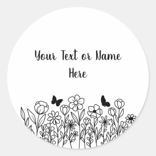Benutzerdefinierter Text mit Blumen Runder Aufkleber (Vorderseite)