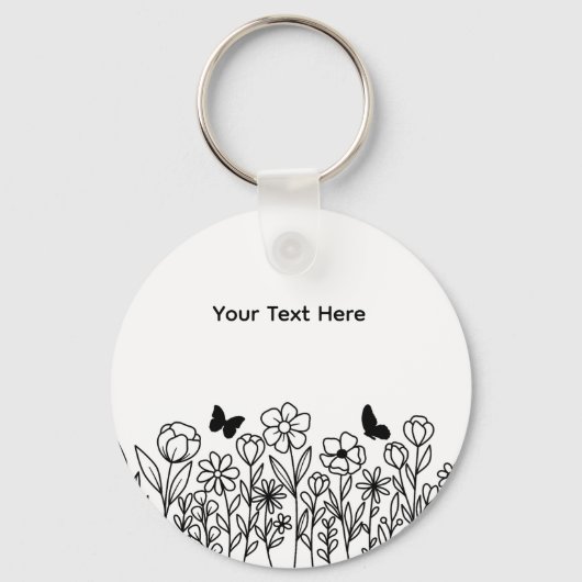 Benutzerdefinierter Text mit Blumen Schlüsselanhänger (Vorderseite)