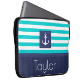 Benutzerdefinierter Text mit einem blauen Streifen Laptopschutzhülle (Vorne Rechts)