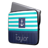 Benutzerdefinierter Text mit einem blauen Streifen Laptopschutzhülle (Vorderseite Links)