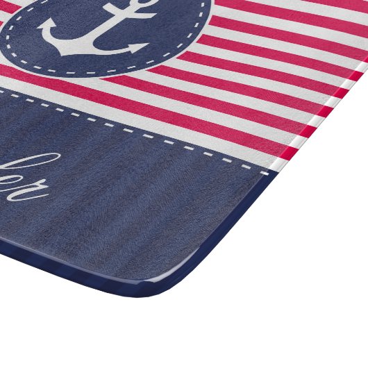 Benutzerdefinierter Text mit heller roter Navy-Bla Schneidebrett (Ecke)