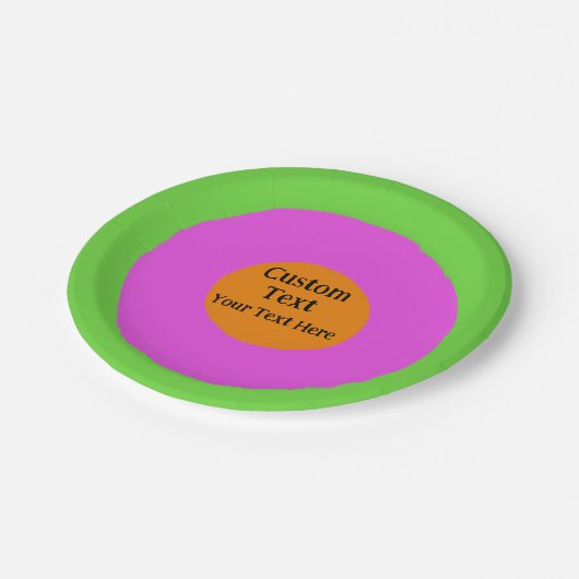 Benutzerdefinierter Text mit rosa orangefarbenem,  Pappteller (Schrägansicht)