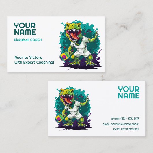 Benutzerdefinierter Text mit t-rex Pickleball Visitenkarte (Vorne/Hinten)