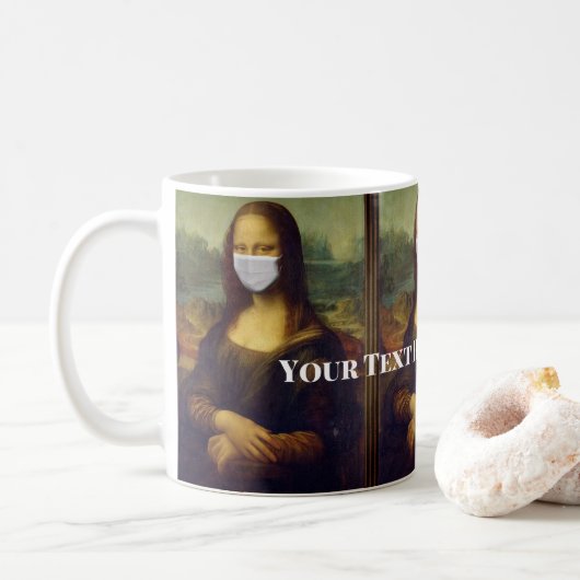 Benutzerdefinierter Text Mona Lisa Malerei mit Ges Kaffeetasse (Mit Donut)