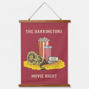Benutzerdefinierter Text Movie Night Wandteppich Mit Holzrahmen