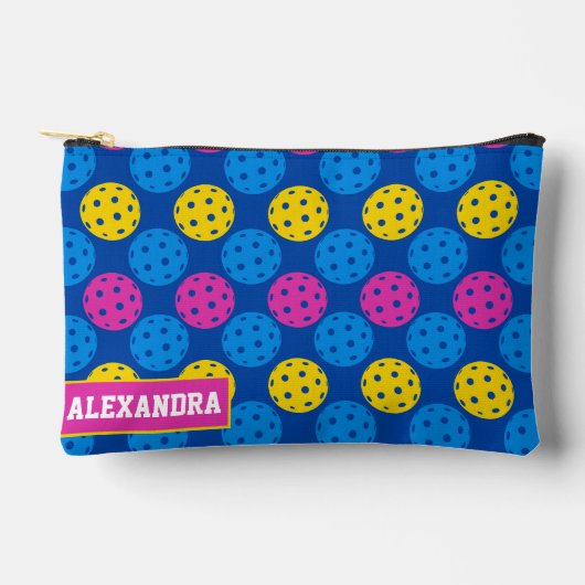 🏐 Benutzerdefinierter Text Multicolor Pickleball  Zubehörtasche (Vorderseite)